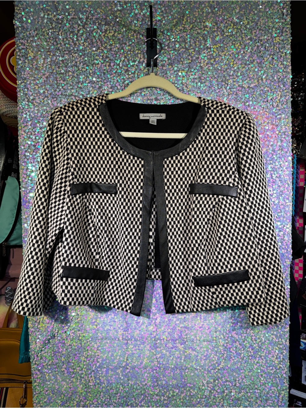 Danny & Nicole Black and White Ivory Cream Check Cropped Blazer